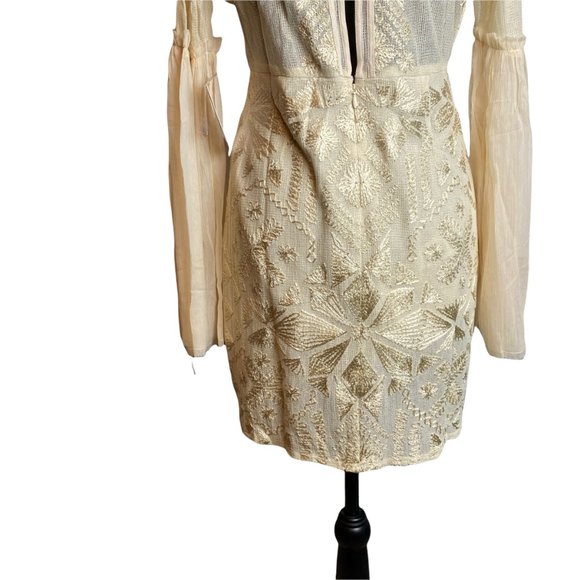 🌬️ Free People Womens Cleo Embroidered Cream Boho Mini Dress 🌾 - Picture 5 of 13